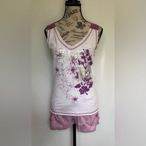 Angel Lovely Ladies Pajama Set Purple and White Size Medium